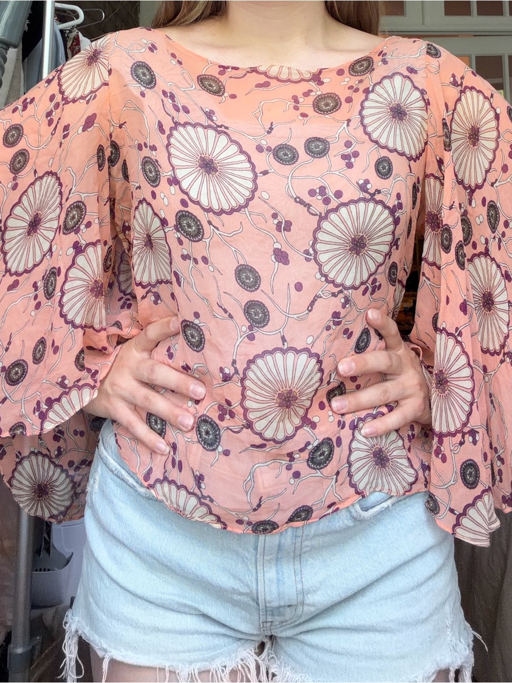 Floral Peach Bell-Sleeve Women’s Top